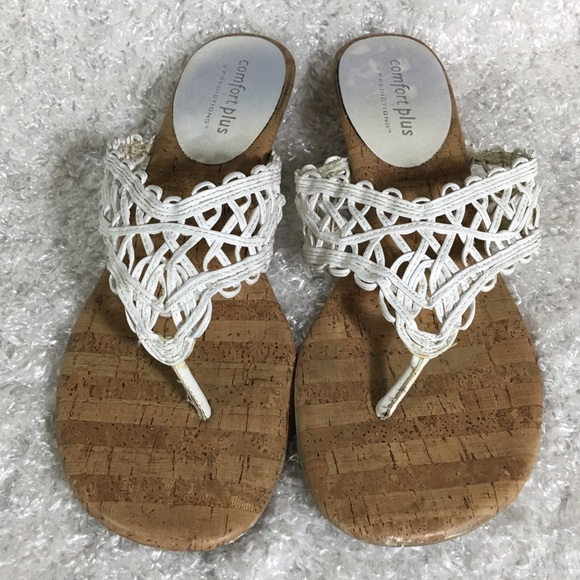 Comfort Plus Shoes - White Wedge Sandals